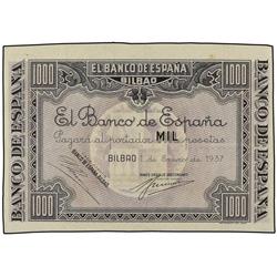 SPANISH BANK NOTES: CIVIL WAR, REPUBLICAN ZONE - 1.000 Pesetas. 1 Enero 1937. BANCO DE ESPAÑA. BILBA