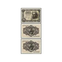 SPANISH BANK NOTES: JUAN CARLOS I - Lote 3 billetes 1 Peseta. 19 Noviembre 1951. Don Quijote. Serie 