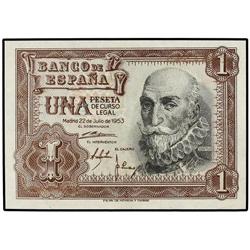 SPANISH BANK NOTES: ESTADO ESPAÑOL - 1 Peseta. 22 Julio 1953. Marqués de Santa Cruz. Sin Serie. Ed-D
