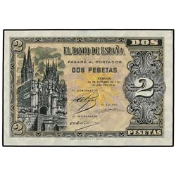 SPANISH BANK NOTES: ESTADO ESPAÑOL - 2 Pesetas. 12 Octubre 1937. Catedral de Burgos. Serie A. (Manch