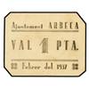 Image 1 : PAPER MONEY OF THE CIVIL WAR: CATALUNYA - 1 Pesseta. Febrero 1937. Aj. ARBECA. Cartulina. ESCASO. AT