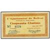 Image 1 : PAPER MONEY OF THE CIVIL WAR: CATALUNYA - 50 Cèntims. Juny 1937. Aj. de BELLVEI. ESCASO. AT-389; T-4
