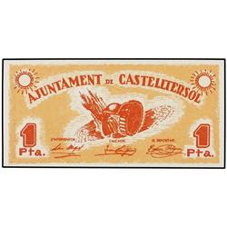 PAPER MONEY OF THE CIVIL WAR: CATALUNYA - 1 Pesseta. S/F. Aj. de CASTELLTERSOL. AT-767 ;T-890. SC. 