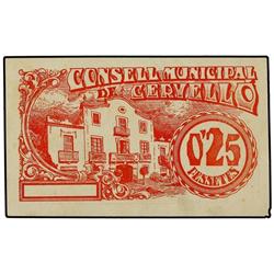 PAPER MONEY OF THE CIVIL WAR: CATALUNYA - 25 Cèntims. 8 Maig 1937. C.M. de CERVELLÓ. AT-807a; T-941a