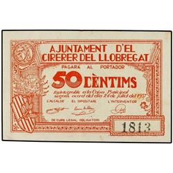 PAPER MONEY OF THE CIVIL WAR: CATALUNYA - 50 Cèntims. 24 Juliol 1937. Aj. d´EL CIRERER DEL LLOBREGAT