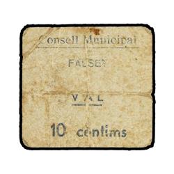 PAPER MONEY OF THE CIVIL WAR: CATALUNYA - 10 Cèntims. S/F. C.M. FALSET. Cartulina. MUY ESCASO. AT-84