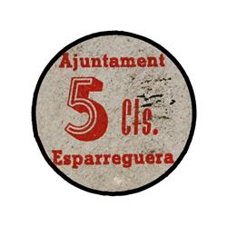 PAPER MONEY OF THE CIVIL WAR: CATALUNYA - 5 Cèntims. S/F. Aj. d´ESPARRAGUERA. Cartulina circular. (M