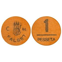 PAPER MONEY OF THE CIVIL WAR: CATALUNYA - 1 Pesseta. S/F. C.M. FALSET. Celuloide. MUY ESCASA. AT-975