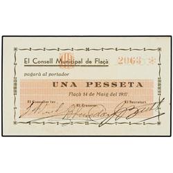 PAPER MONEY OF THE CIVIL WAR: CATALUNYA - 1 Pesseta. 14 Maig 1937. C.M. de FLAÇÀ. (Marcas de clip. M