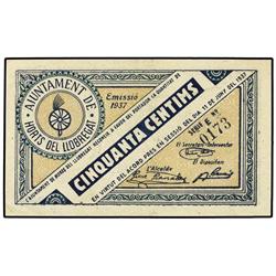 PAPER MONEY OF THE CIVIL WAR: CATALUNYA - 50 Cèntims. 11 Juny 1937. Aj. d´HORTS DE LLOBREGAT. Serie 