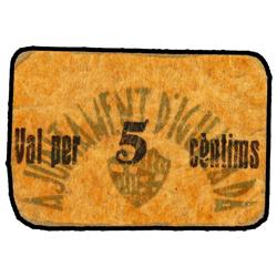 PAPER MONEY OF THE CIVIL WAR: CATALUNYA - 5 Cèntims. S/F. Aj. d´IGUALADA. Cartón. ESCASO. AR-1261; T