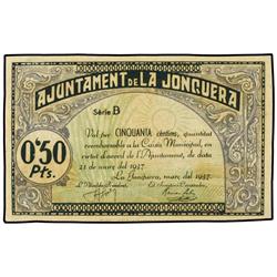 PAPER MONEY OF THE CIVIL WAR: CATALUNYA - 50 Cèntims. 21 Març 1937. Aj. de LA JONQUERA. Serie B. AT-