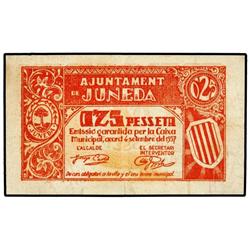 PAPER MONEY OF THE CIVIL WAR: CATALUNYA - 0,25 Pessetes. 4 Setembre 1937. Aj. de JUNEDA. (Pequeñas r