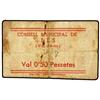 Image 1 : PAPER MONEY OF THE CIVIL WAR: CATALUNYA - 0,50 Pessetes. S/F. C.M. de LES. (Manchas. Leves roturas).