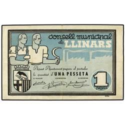 PAPER MONEY OF THE CIVIL WAR: CATALUNYA - 1 Pesseta. Juny 1937. C.M. de LLINARS. AT-1349; T-1546. MB