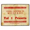 Image 1 : PAPER MONEY OF THE CIVIL WAR: CATALUNYA - 1 Pesseta. S/F. C.M. de MONTRÓS. (Manchitas). MUY ESCASO. 
