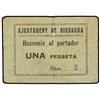 Image 1 : PAPER MONEY OF THE CIVIL WAR: CATALUNYA - 1 Pesseta. S/F. Aj. de RIUDAURA. Cartulina. MUY RARO. AT-2