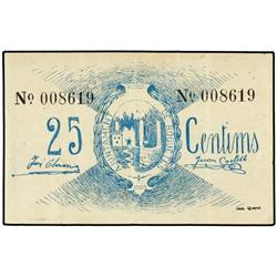 PAPER MONEY OF THE CIVIL WAR: CATALUNYA - 25 Cèntims. S/F. Aj. de ROQUETES. (Pequeña manchita en rev