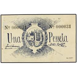 PAPER MONEY OF THE CIVIL WAR: CATALUNYA - 1 Pesseta. S/F. Aj. de ROQUETES. ESCASO. AT-2204; T-2545. 