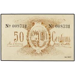 PAPER MONEY OF THE CIVIL WAR: CATALUNYA - 50 Cèntims. S/F. Aj. de ROQUETES. ESCASO. AT-2205; T-2546.