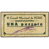 Image 1 : PAPER MONEY OF THE CIVIL WAR: CATALUNYA - 1 Pesseta. S/F. C.M. de ROSES. ESCASO. AT-2216a; T-2557a. 