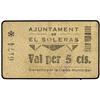 Image 1 : PAPER MONEY OF THE CIVIL WAR: CATALUNYA - 5 Cèntims. S/F. Aj. de EL SOLERÀS. Cartón. (Algo sucio). A