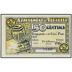 PAPER MONEY OF THE CIVIL WAR: CATALUNYA - 50 Cèntims. S/F. Aj. de TARADELL. AT-2433; T-2825. SC. 