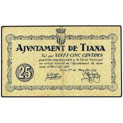 PAPER MONEY OF THE CIVIL WAR: CATALUNYA - 25 Cèntims. 1 Maig 1937. Aj. de TIANA. AT-2465; T-2856. MB