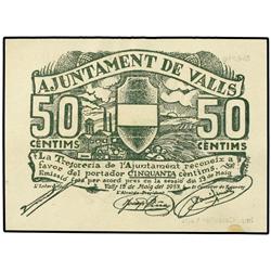 PAPER MONEY OF THE CIVIL WAR: CATALUNYA - 50 Cèntims. 19 Maig 1937. Aj. de VALLS. Serie A. AT-2690a;