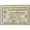 Image 1 : PAPER MONEY OF THE CIVIL WAR: CATALUNYA - 1 Pesseta. 24 Abril 1937. Aj. de VILA-RODONA. (Manchitas d