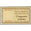 Image 1 : PAPER MONEY OF THE CIVIL WAR: CATALUNYA - 50 Cèntims. 1 Juny 1937. Aj. de VILOVI D´ONYAR. (Restos de