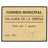 Image 1 : PAPER MONEY OF THE CIVIL WAR: EXTREMADURA - 1 Peseta. Julio 1937. C.M. de ZALAMEA DE LA SERENA (Bada