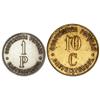 Image 1 : COOPERATIVE  AND ADVERTISING TOKENS - Serie 2 fichas 10 Céntimos y 1 Peseta. S/F. COOPERATIVA POPULA