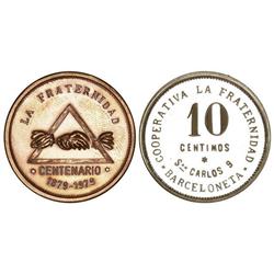 COOPERATIVE  AND ADVERTISING TOKENS - Lote 2 reproducciones fichas 10 Céntimos. S/F (1979). COOPERAT