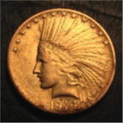 1914 $10 Gold Indian Head, AU, Uncirculated