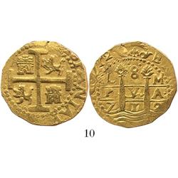 Lima, Peru, cob 8 escudos, 1712M, 2 dates, from the 1715 Fleet.