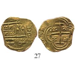 Bogota, Colombia, cob 2 escudos, Charles II, assayer oP to right.