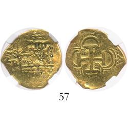 Seville, Spain, cob 2 escudos, Philip II or III, assayer B, from the Guadalupe-Tolosa (1724), encaps