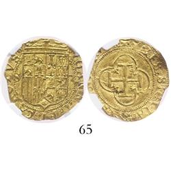 Seville, Spain, 1 escudo, Charles-Joanna, assayer Gothic D to right of shield, encapsulated NGC MS-6
