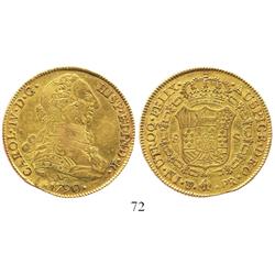 Potosi, Bolivia, bust 8 escudos, Charles IV transitional (bust of Charles III, ordinal IV), 1790/89P