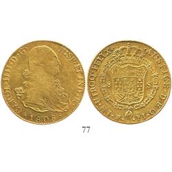 Potosi, Bolivia, bust 8 escudos, Charles IV, 1808PJ.