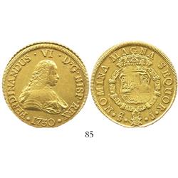 Santiago, Chile, bust 8 escudos, Ferdinand VI, 1750J, from the Luz (1752).