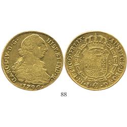 Santiago, Chile, bust 8 escudos, Charles IV transitional (bust of Charles III, ordinal IV), 1790DA.