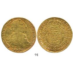Santiago, Chile, bust 8 escudos, Charles IV (bust of Charles III), 1796DA.