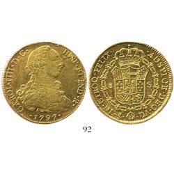 Santiago, Chile, bust 8 escudos, Charles IV (bust of Charles III), 1797DA.