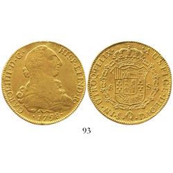 Santiago, Chile, bust 8 escudos, Charles IV (bust of Charles III), 1798DA.