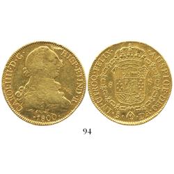 Santiago, Chile, bust 8 escudos, Charles IV (bust of Charles III), 1800DA.