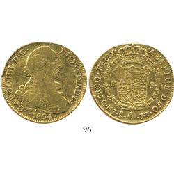 Santiago, Chile, bust 8 escudos, Charles IV (bust of Charles III), 1804FJ.