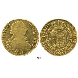 Santiago, Chile, bust 8 escudos, Charles IV (bust of Charles III), 1807JF.
