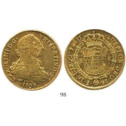 Santiago, Chile, bust 8 escudos, Charles IV (bust of Charles III), 1808FJ.